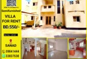 Semi-furnished 4-bedroom villa for rent in Sanad BD.550/-