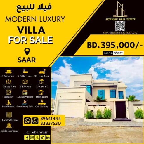 Luxurious Swimming Pool Villa for sale in SAAR– Saraya-1 BD.395,000/-