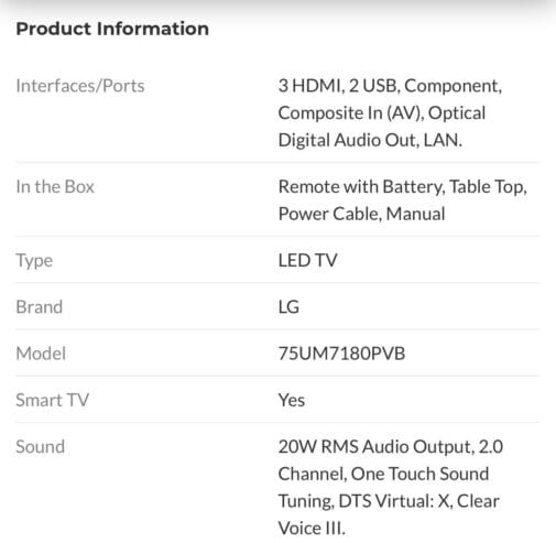 Ultra HD Smart LED TV 75UM7180PVB 75”